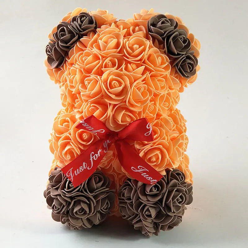 25cm Faux Flower Bear - Rose Gift