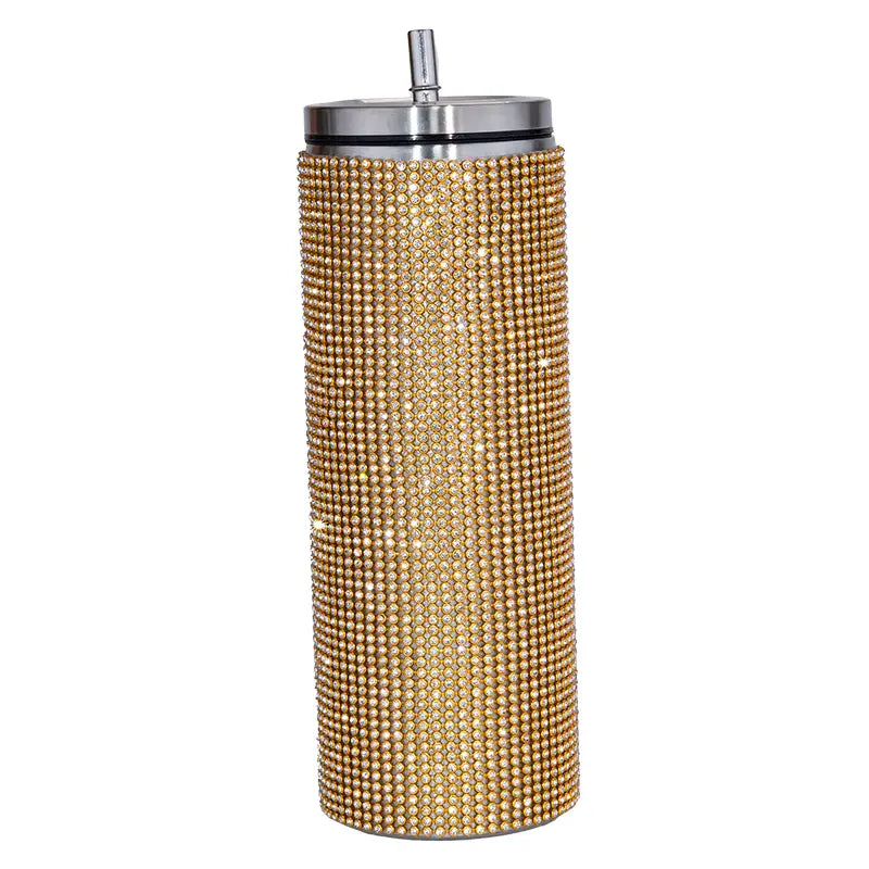 Rhinestone Bling Stainless Steel Tumbler with Straw