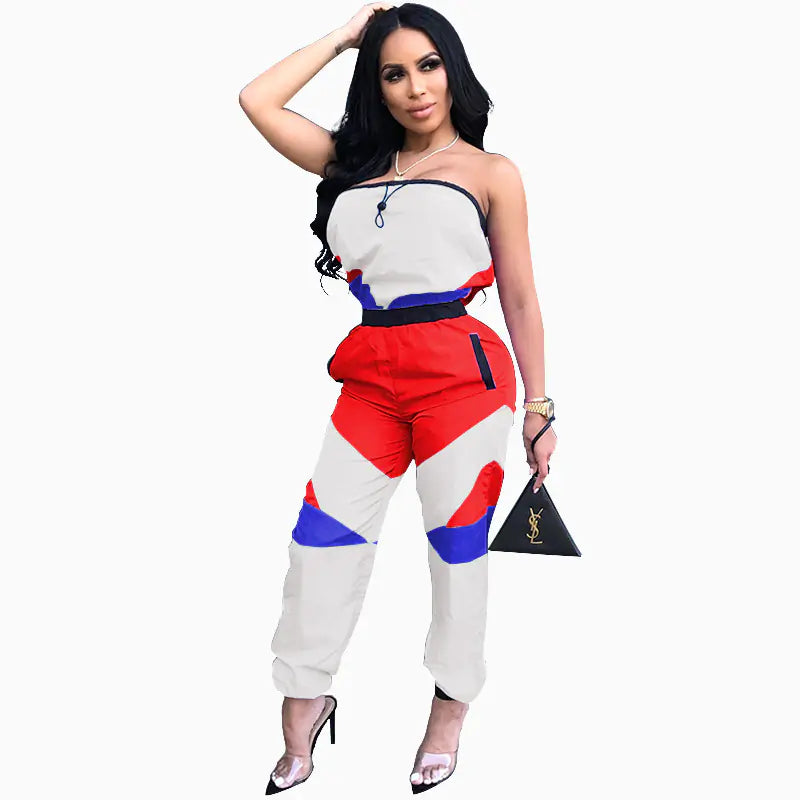 Color Block Sexy Strapless Jumpsuit
