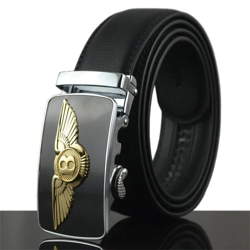 Automatic Buckle Leather Belt for Men with Card Slot