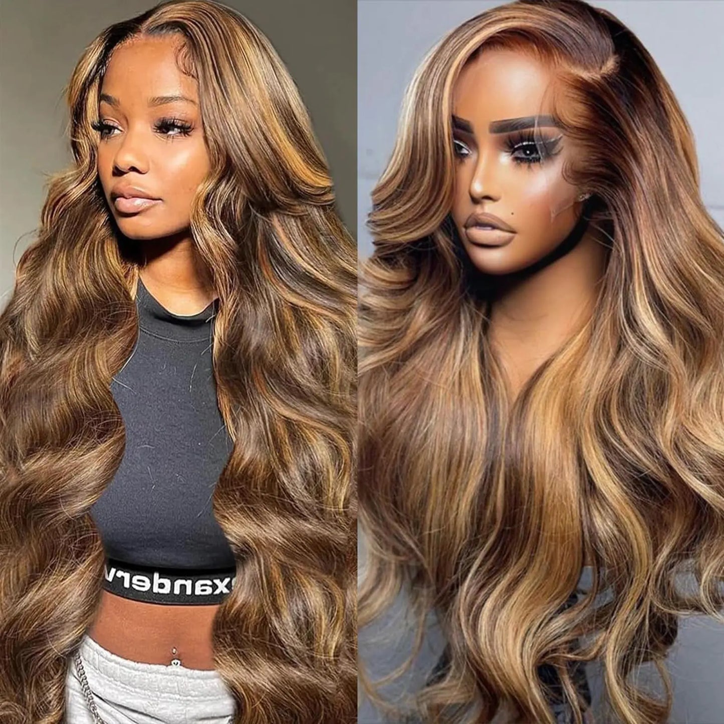 26 Inch Highlight 13x6 HD Lace Front Wigs Human Hair P4/27 Honey Blonde Lace Frontal Wig 180% Density Ombre Body Wave Wig Pre Plucked with Baby Hair Honey Blonde Wig Human Hair 13x6