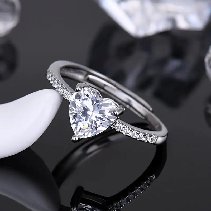 S925 Love Heart Micro Rhinestone Open Diamond Ring