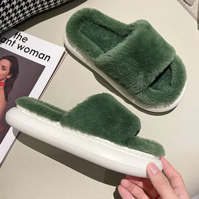 Furry Winter Slippers for Women - Non-Slip Indoor Shoes