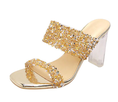 Trendy High Heel Rhinestone Slides