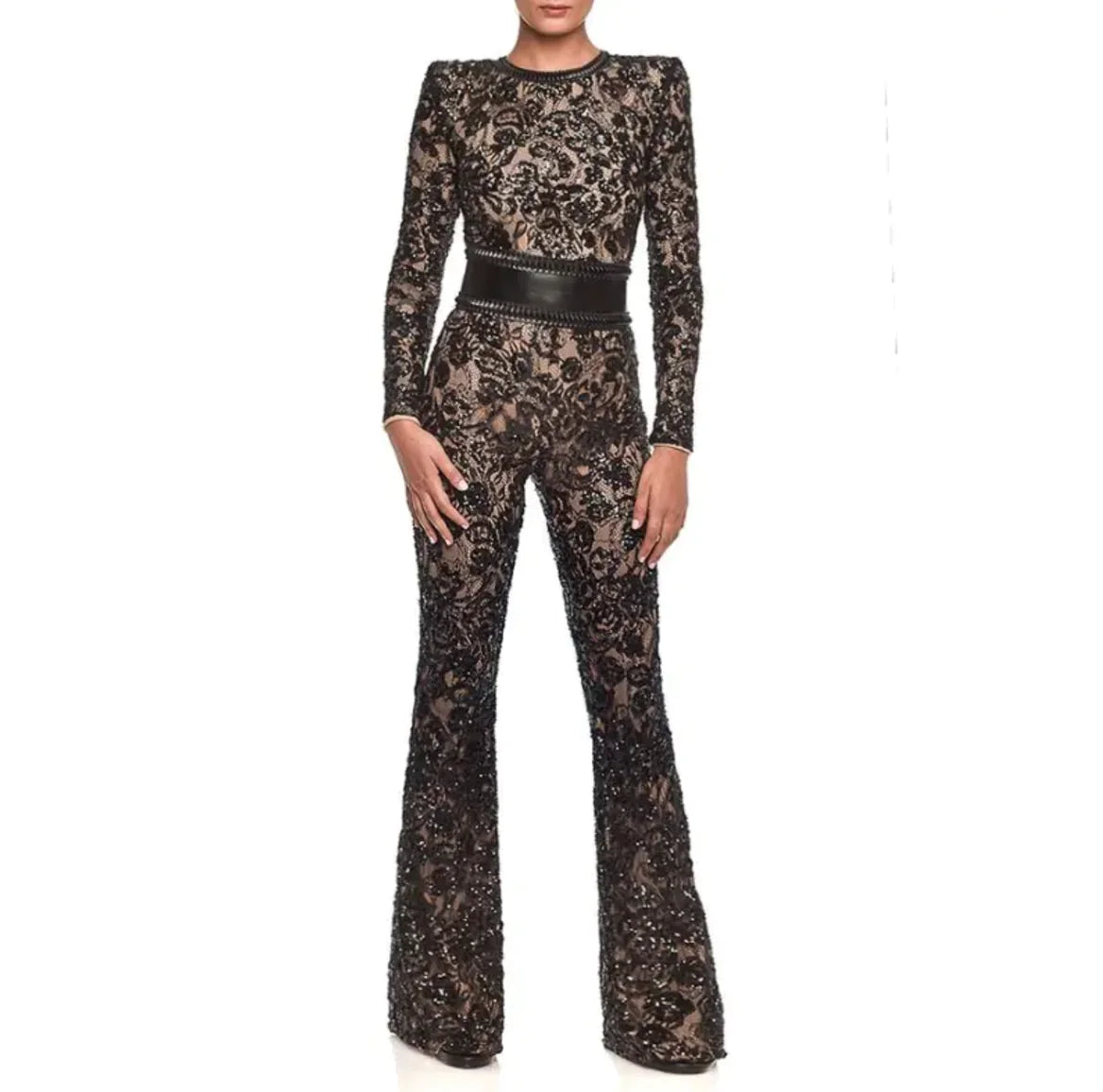 Celebrity-Style Lace Slim Jumpsuit