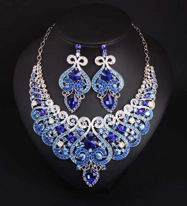 Luxury Rhinestone Necklace and Earring Set for Brides