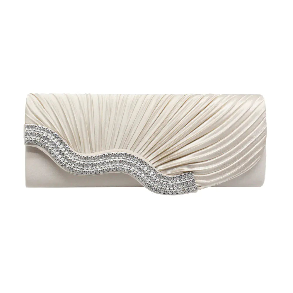 Rhinestone Pleated Satin Clutch Bag for Women