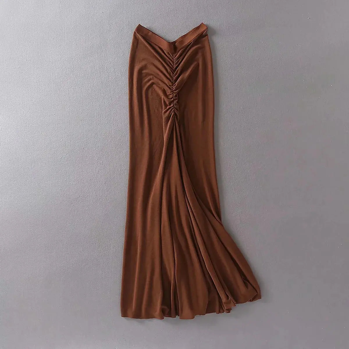 High Waist Pleated Elastic Waist Long Skirt