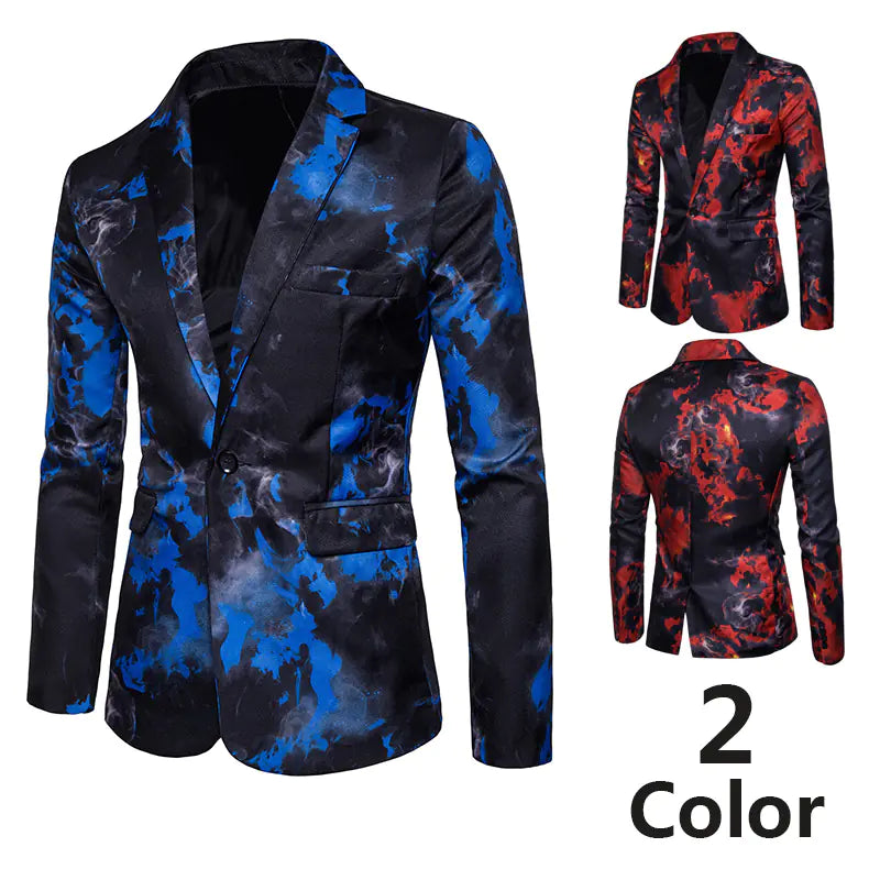 New Red and Blue Flame Print Suit Jacket (Long Sleeve)