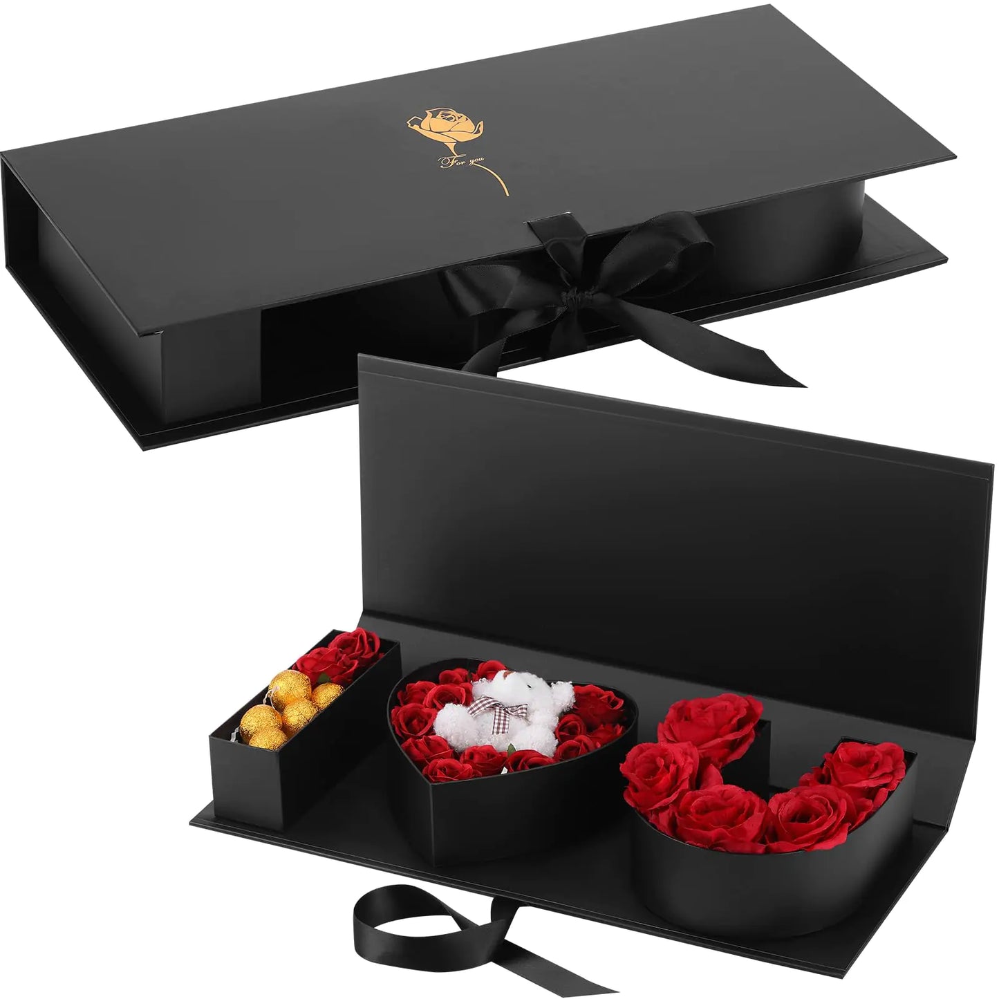 2 Pack I Love You for Flowers Empty Valentine Boxes i Love U Letter Floral Fillable Box Empty Cardboard Gift Box with Lids for Wedding Birthday Valentine Gift Packing(Black)