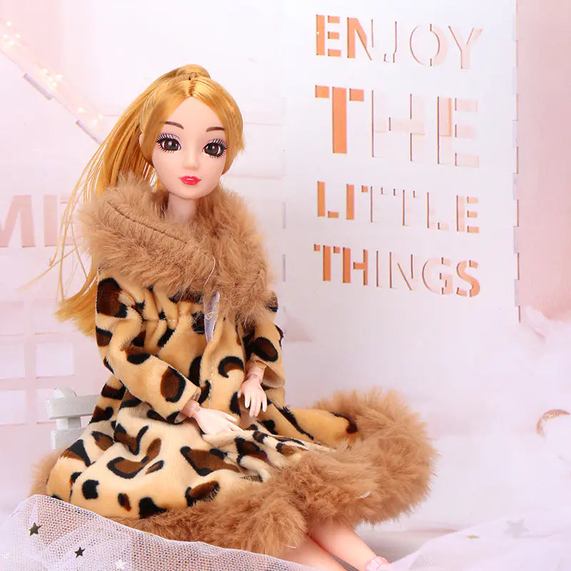 30cm Barbie Doll Wedding Dress with Fur Coat
