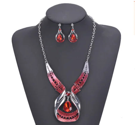 Geometric Rhinestone Ear Cuff and Necklace Set