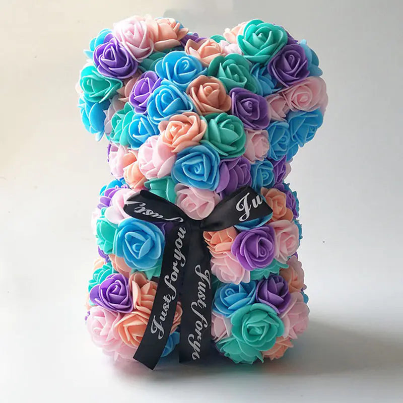 25cm Faux Flower Bear - Rose Gift