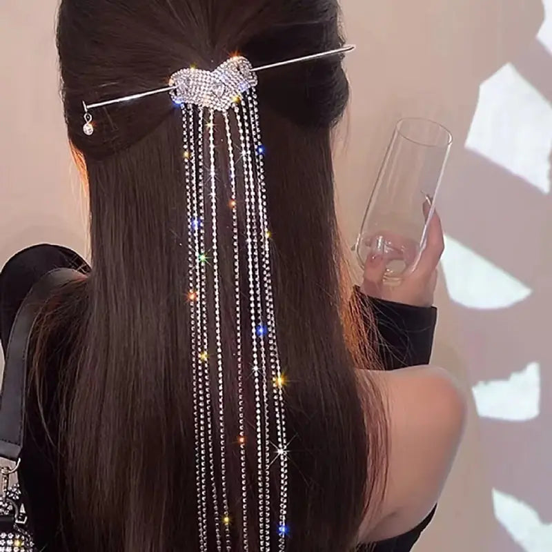 Heart-Shaped Rhinestone Chain Hairpin for Women