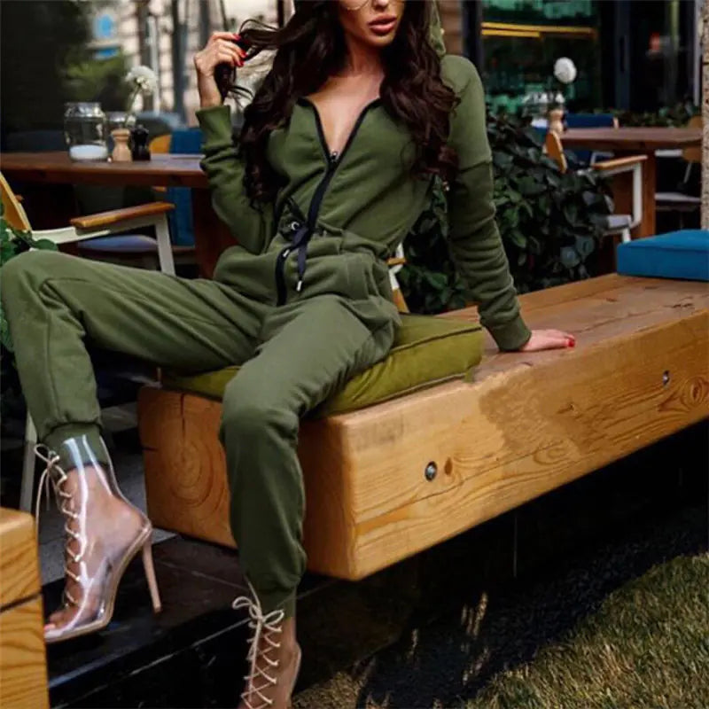 Trendy Women's Hooded Jumpsuit Outfit Set