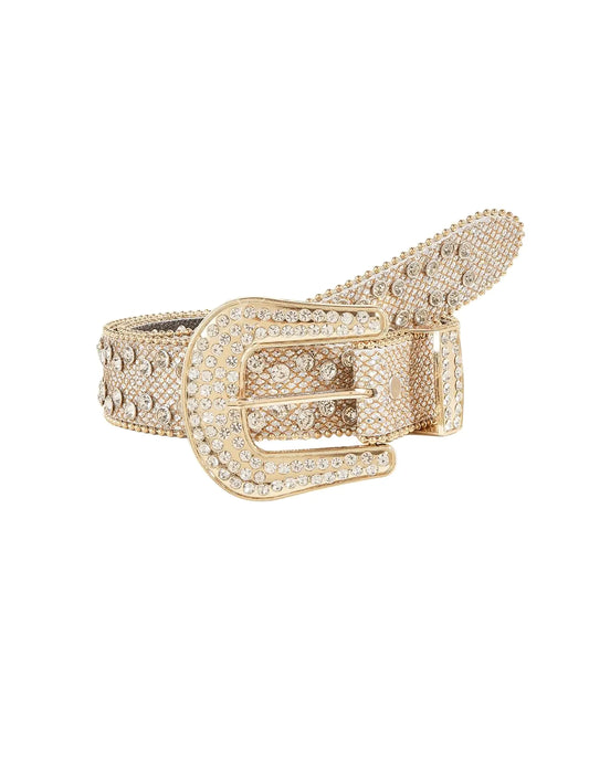 Womens Rhinestone Belt Vintage Cowgirl Bling Belts for Jeans Gold 100
