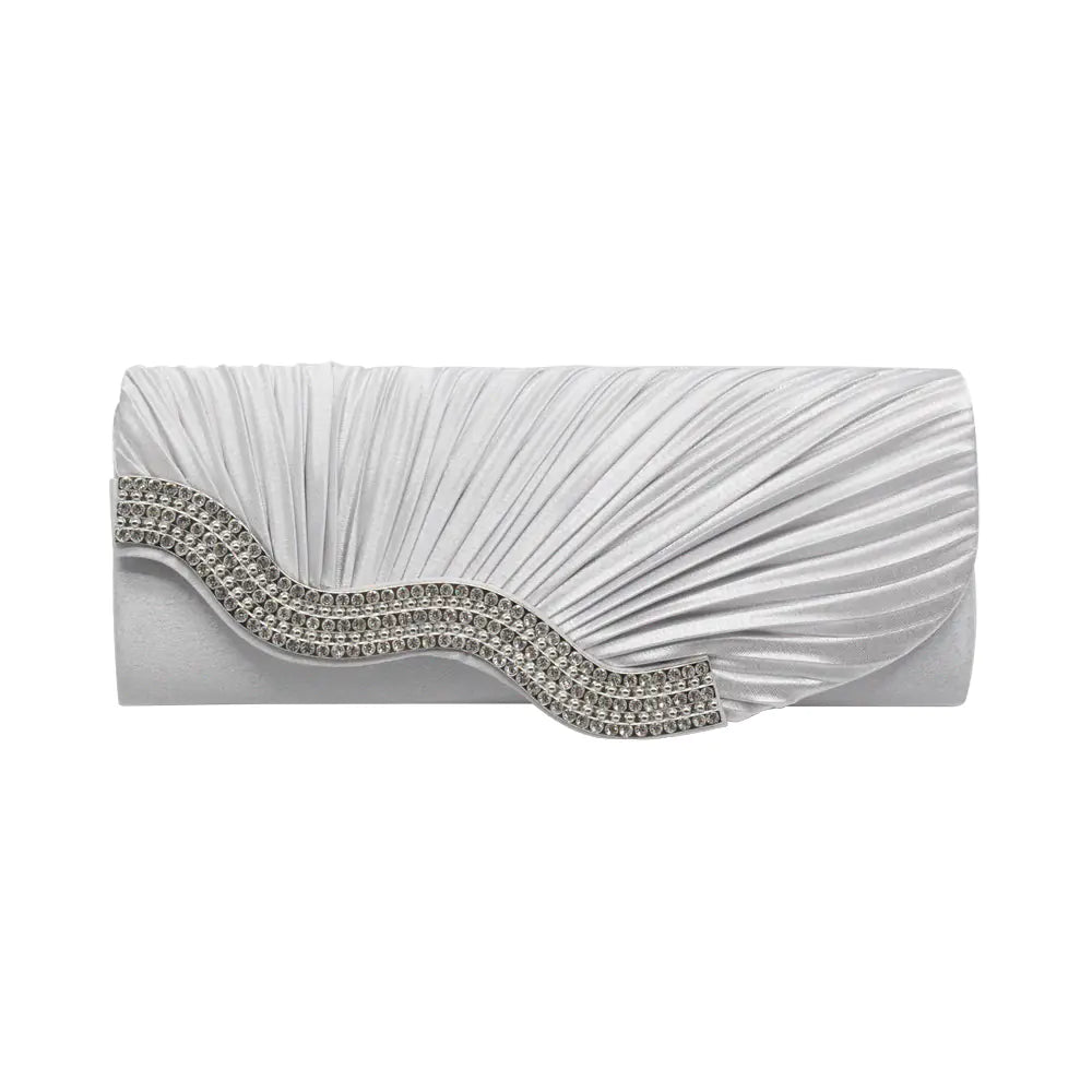 Rhinestone Pleated Satin Clutch Bag for Women