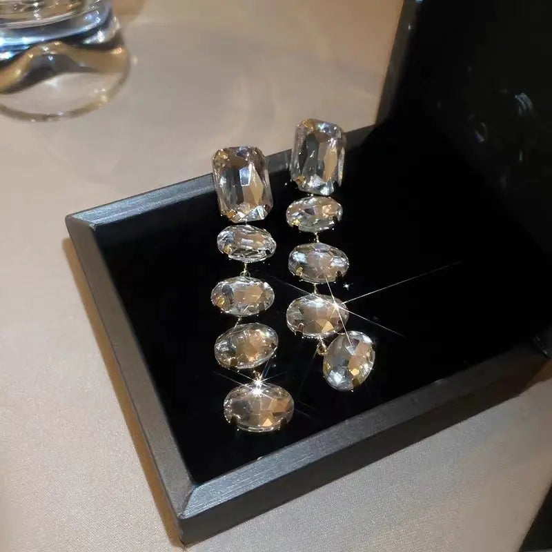 French Style Long Rhinestone Earrings for Women