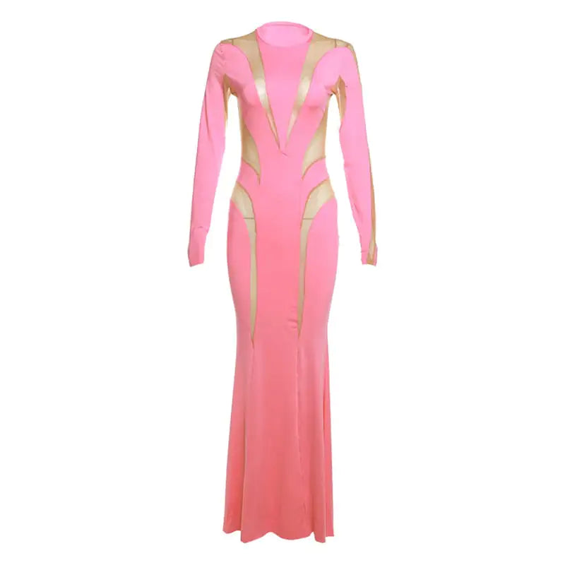 Elegant Slimming Solid Color Mesh Stitching Dress