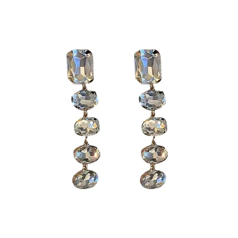 French Style Long Rhinestone Earrings for Women
