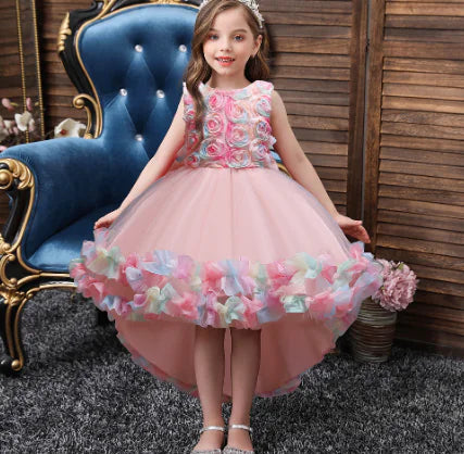 Princess Flower Girl Mesh Wedding Dress for Girls