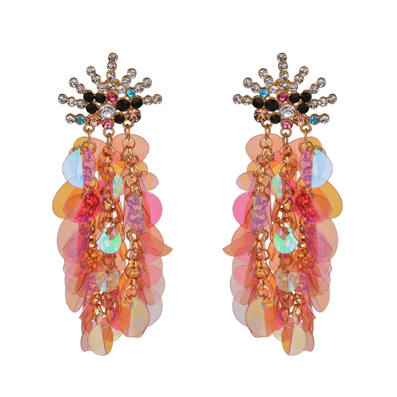 Luxury Sequin Tassel Earrings with Rhinestone Studs