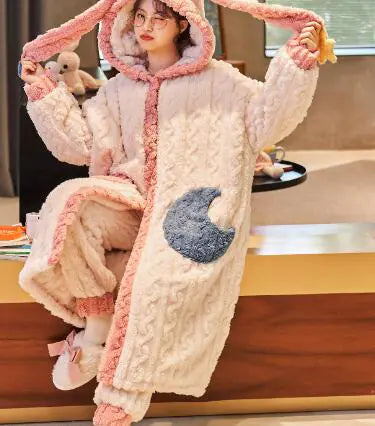 Women's Long Plush Fleece Robe and Pajama Set - Comfort Gift Box