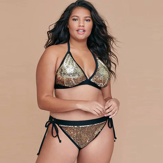 New Plus Size Triangle Rhinestone Bikini Swimsuit