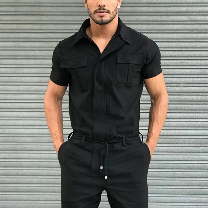 Men's Belted Workwear Jumpsuit - Casual Pants