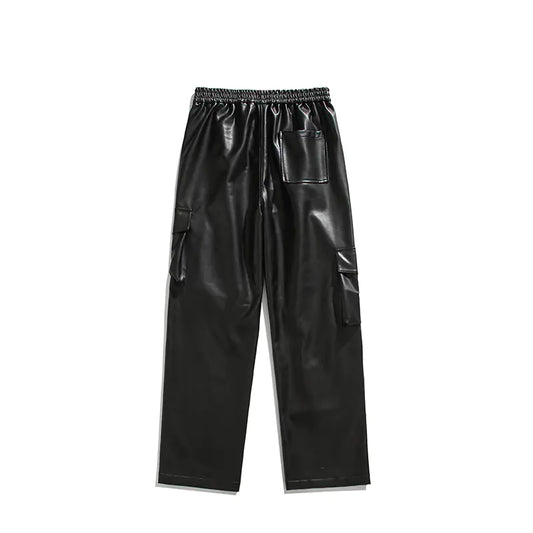 Men's Retro Street Style Loose PU Leather Pants