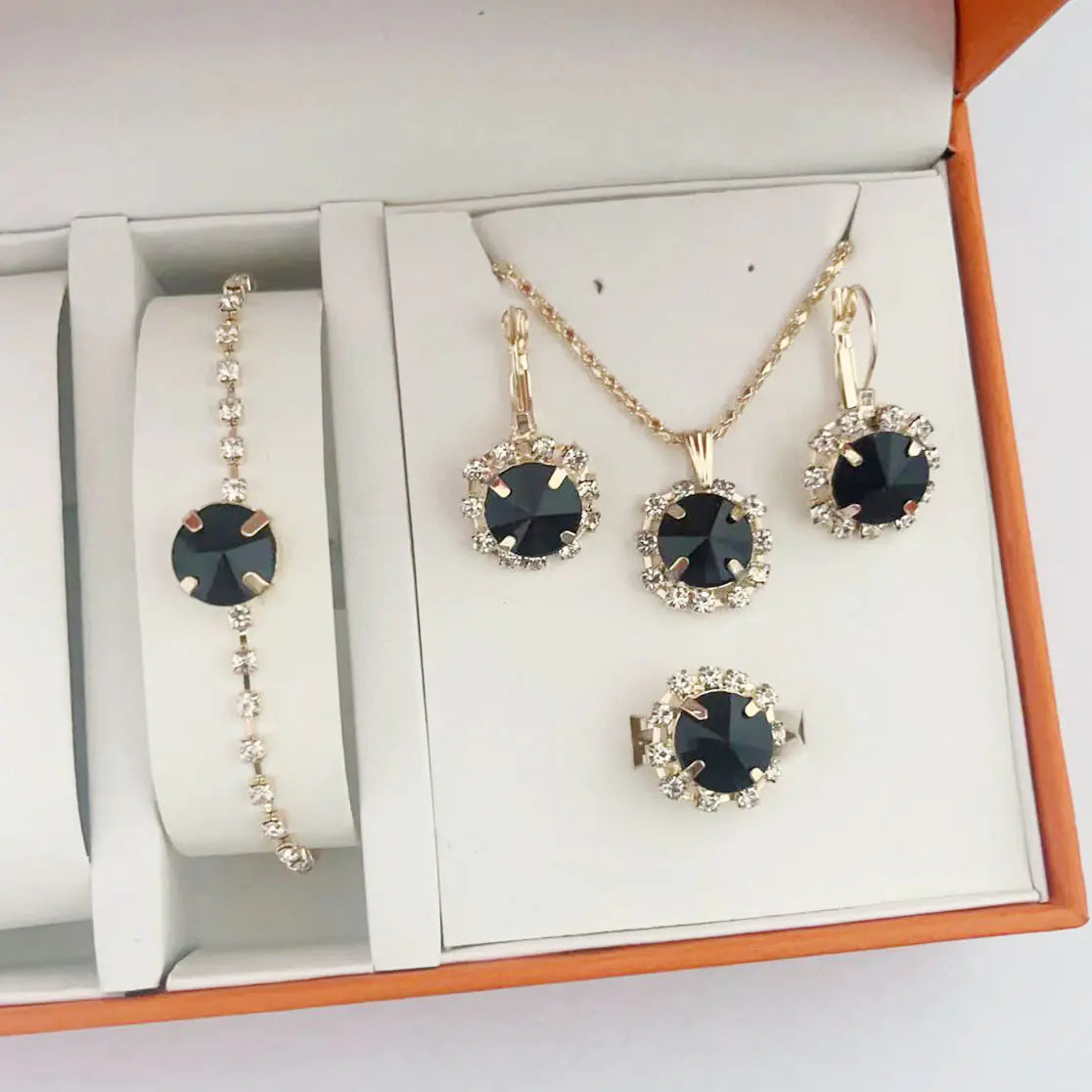 Fashion Crystal Jewelry Set: Necklace, Earrings, Rings, Bracelet
