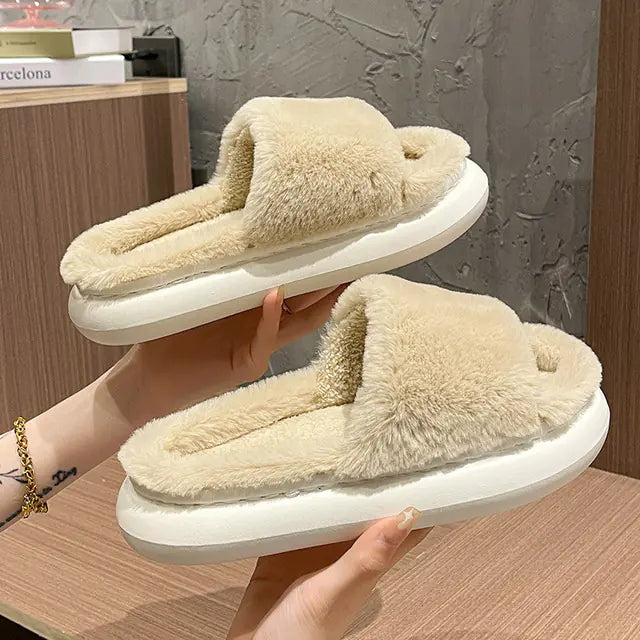 Furry Winter Slippers for Women - Non-Slip Indoor Shoes
