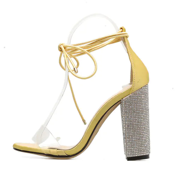 Clear Rhinestone Strap Chunky Heels for Women