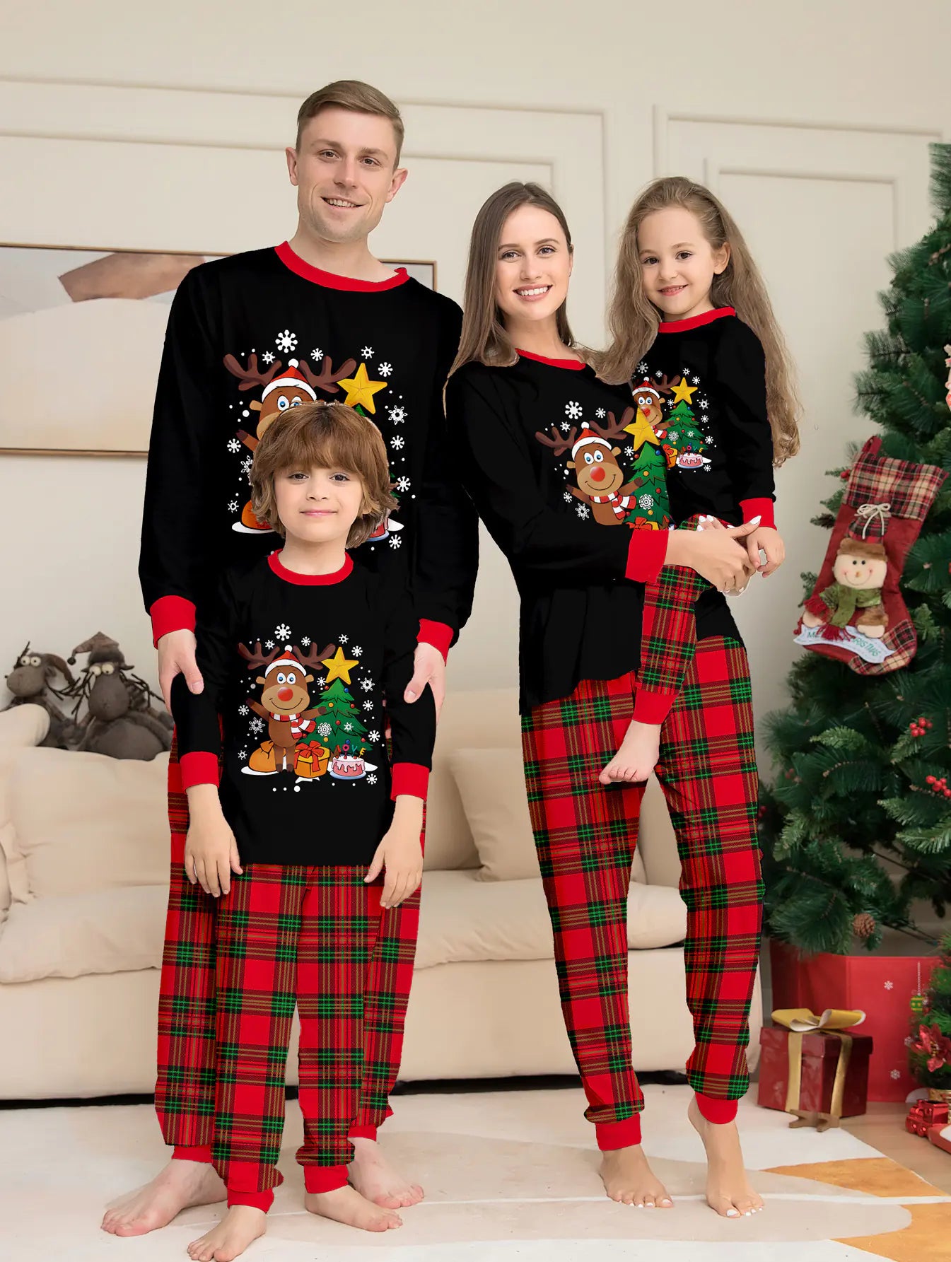Cartoon Reindeer Christmas Family Pajama Set