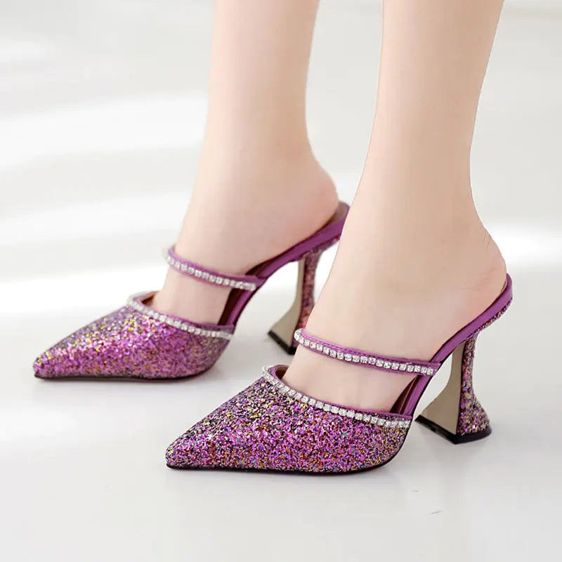 Sparkly Rhinestone Heels and Slide Sandals Combo