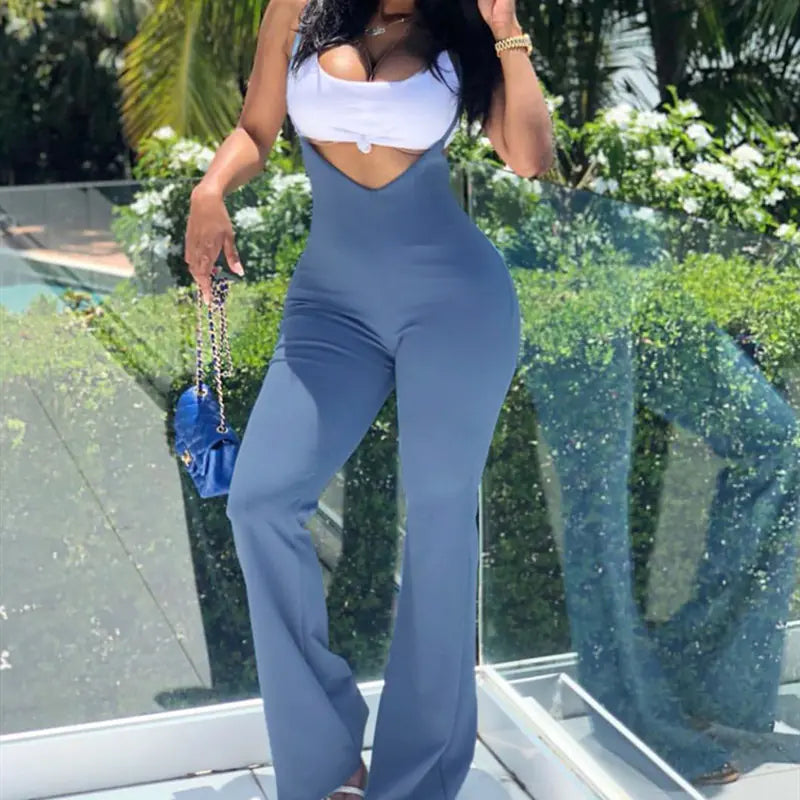 Solid Color Strap Jumpsuit with Zipper Closure