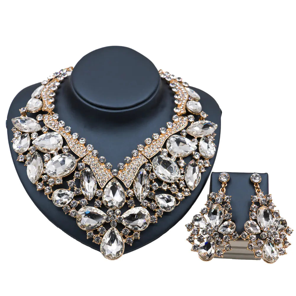 Exquisite Colorful Glass Rhinestone Wedding Jewelry Set