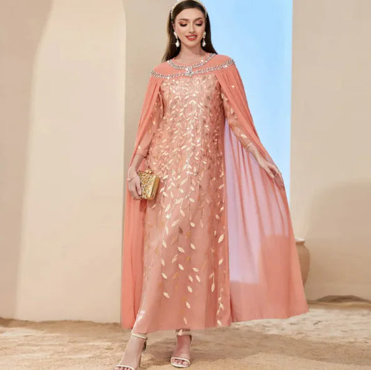 Mesh Embroidery Fashion Cloak Two-Piece Look Hijab Dress