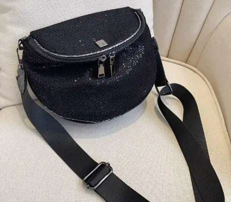Rhinestone Shoulder Bag, Shiny Crossbody Saddle Bag