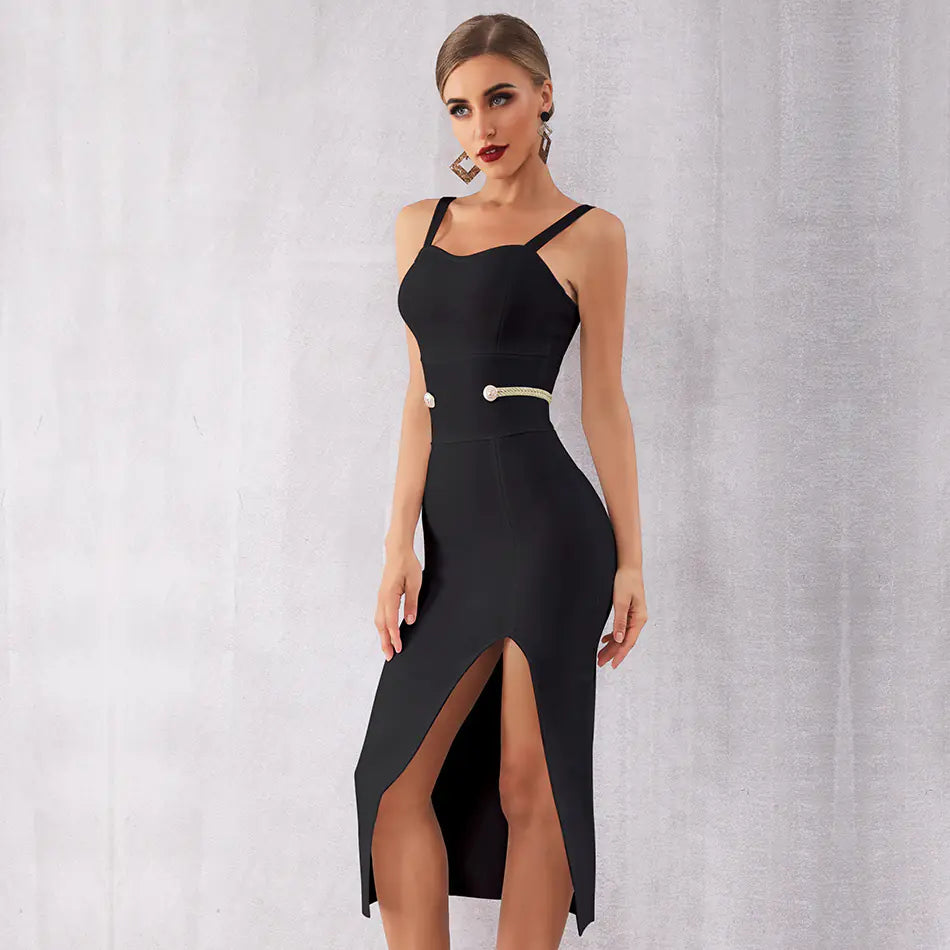 Bandage Dress with Sexy V-Neck and Slit Design