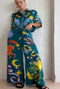 Antonia Fashion Set with Monochrome Pants & Printed Shirt