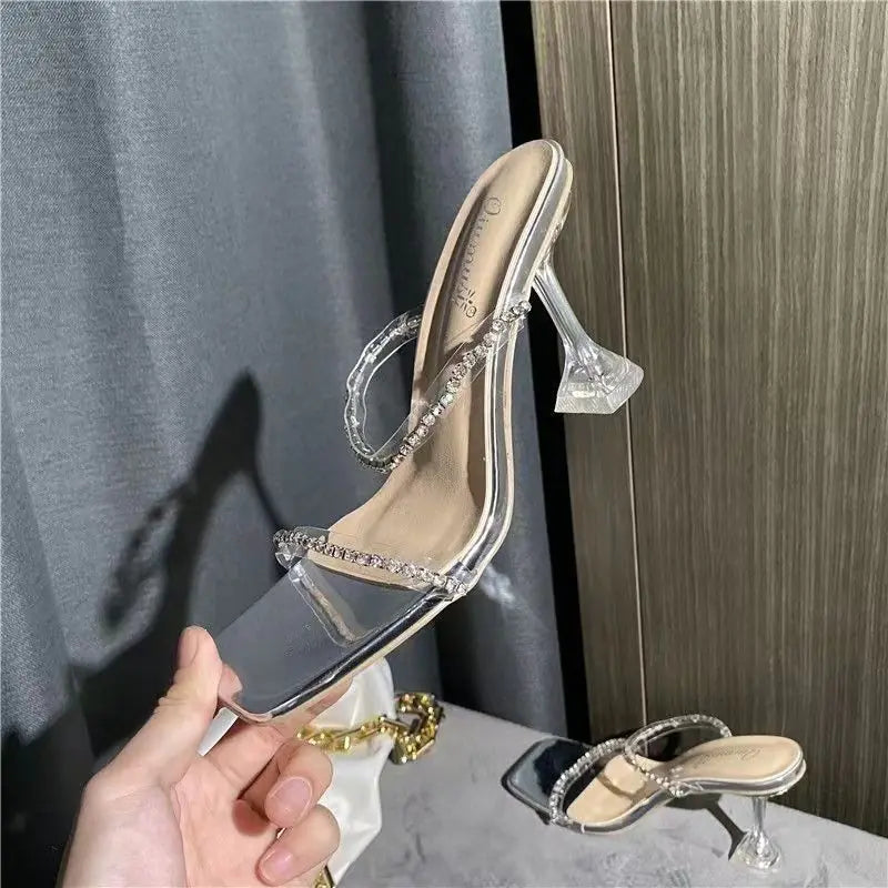 Summer Rhinestone High Heel Transparent Sandals