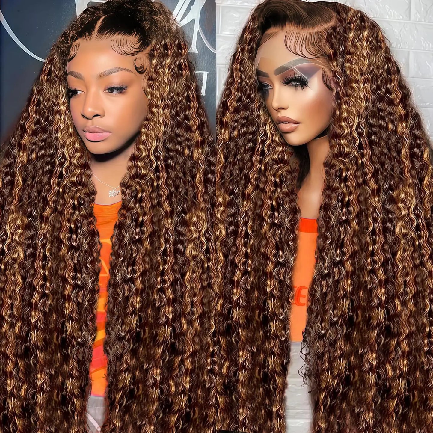 13x4 Highlight Ombre HD Lace Front Wig Human Hair 180% Density Honey Blonde Deep Wave Lace Front Wigs Human Hair Lace Front Wigs for Women P4/27 Colored Deep Curly Wave Lace Frontal Wigs (26inch)
