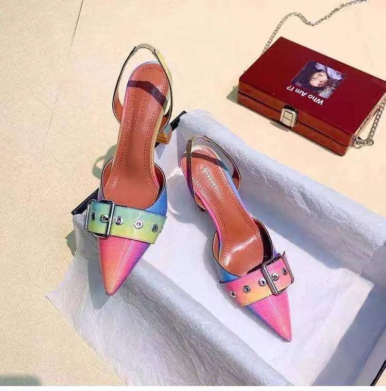 Pointed Rhinestone High Heels with Backless Design