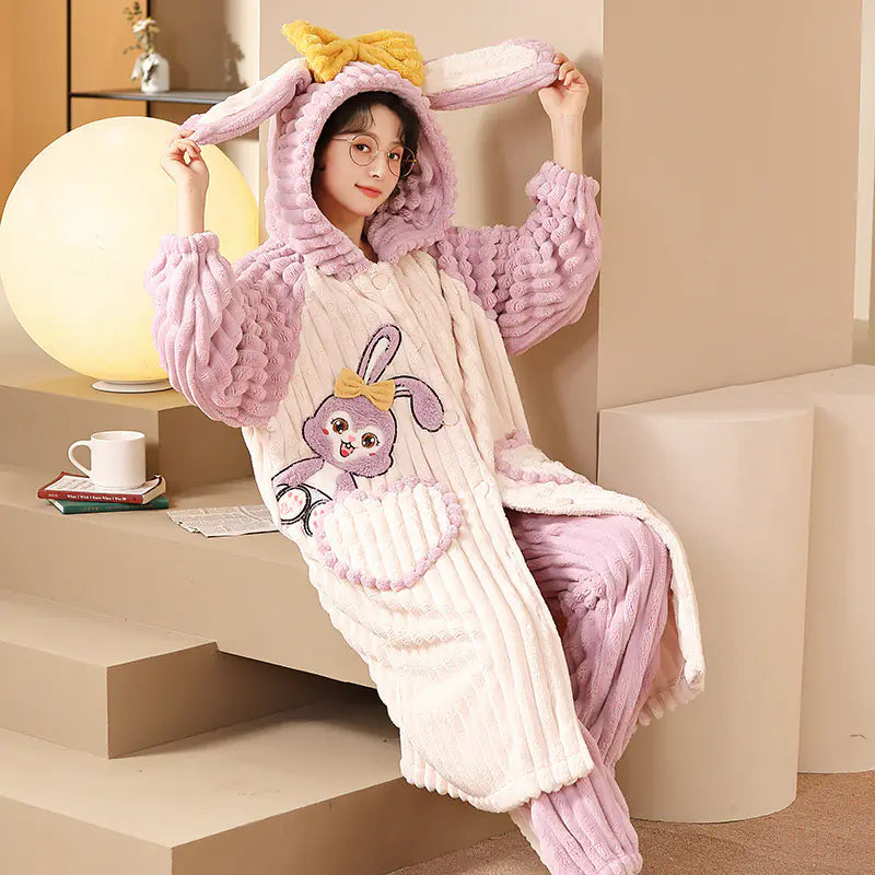 Women's Long Plush Fleece Robe and Pajama Set - Comfort Gift Box