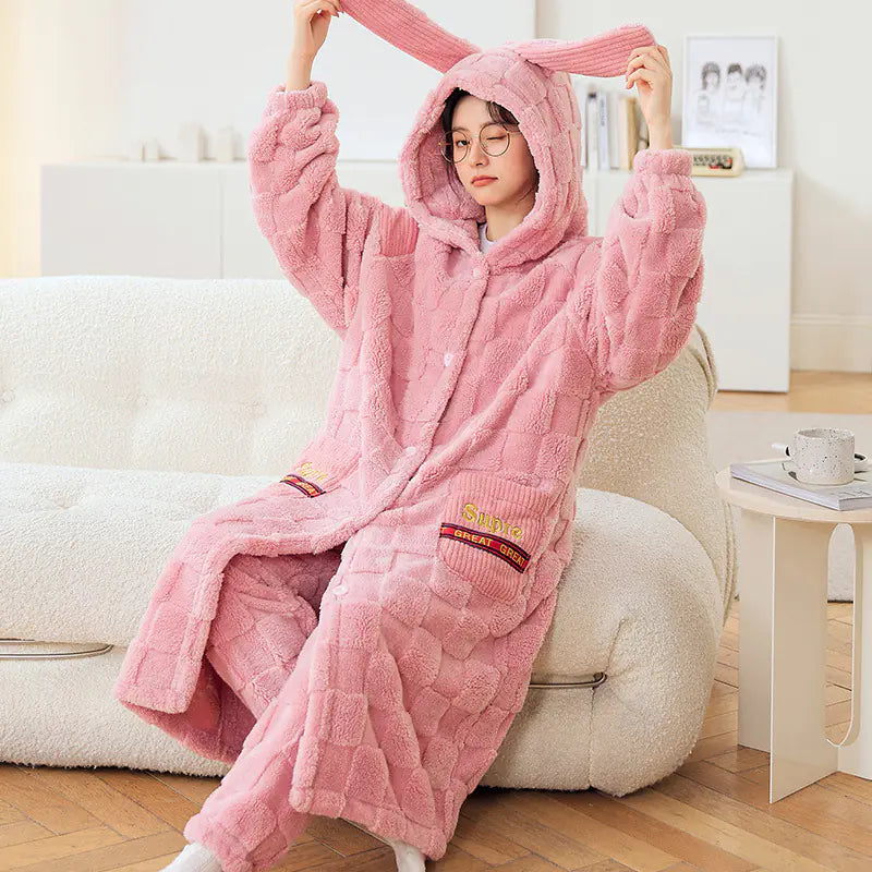 Women's Long Plush Fleece Robe and Pajama Set - Comfort Gift Box