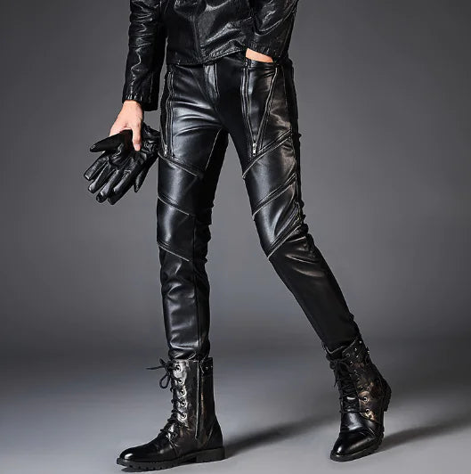 Fashionable Zipper Leather Pants