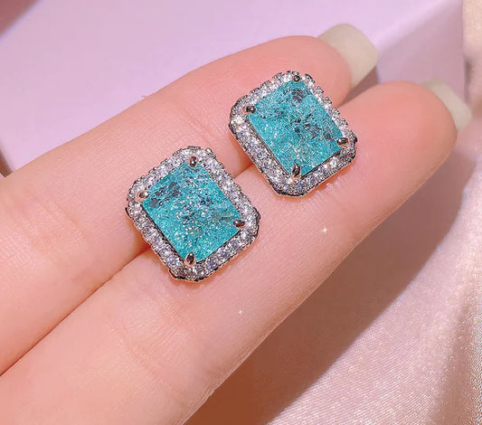 Paraiba Simulation Rings and Ear Studs Necklace Set