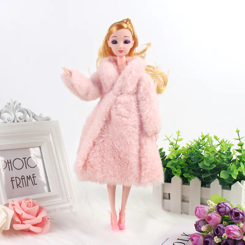 30cm Barbie Doll Wedding Dress with Fur Coat