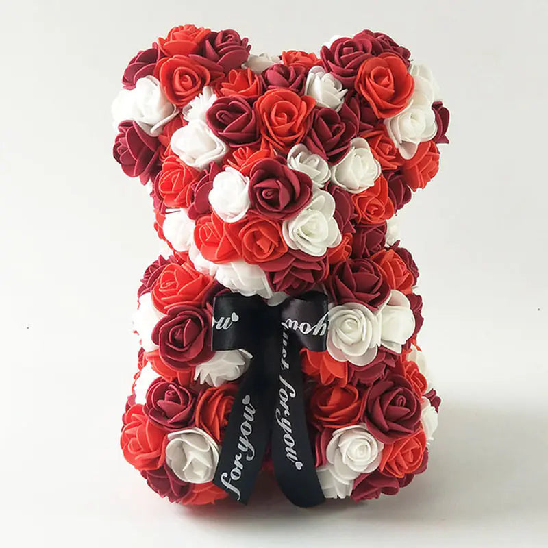 25cm Faux Flower Bear - Rose Gift